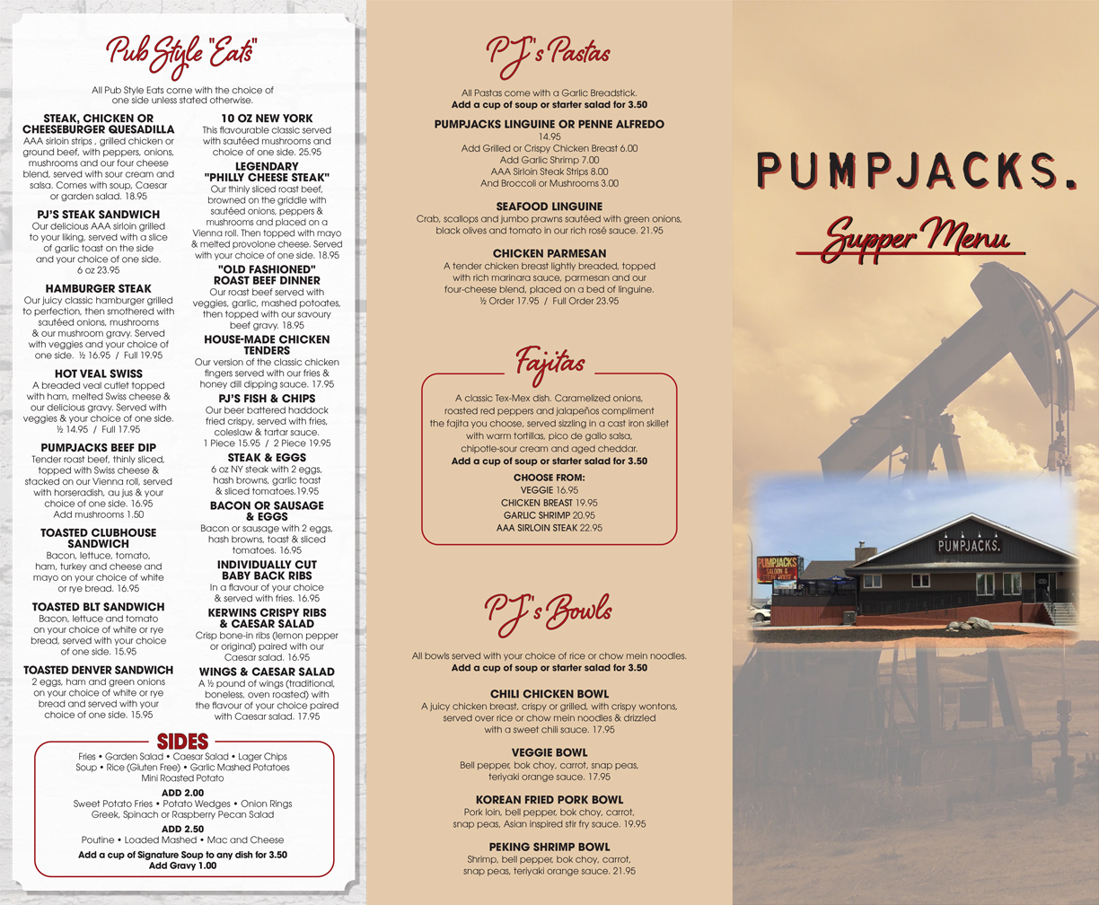 Pumpjacks Supper Menu 1