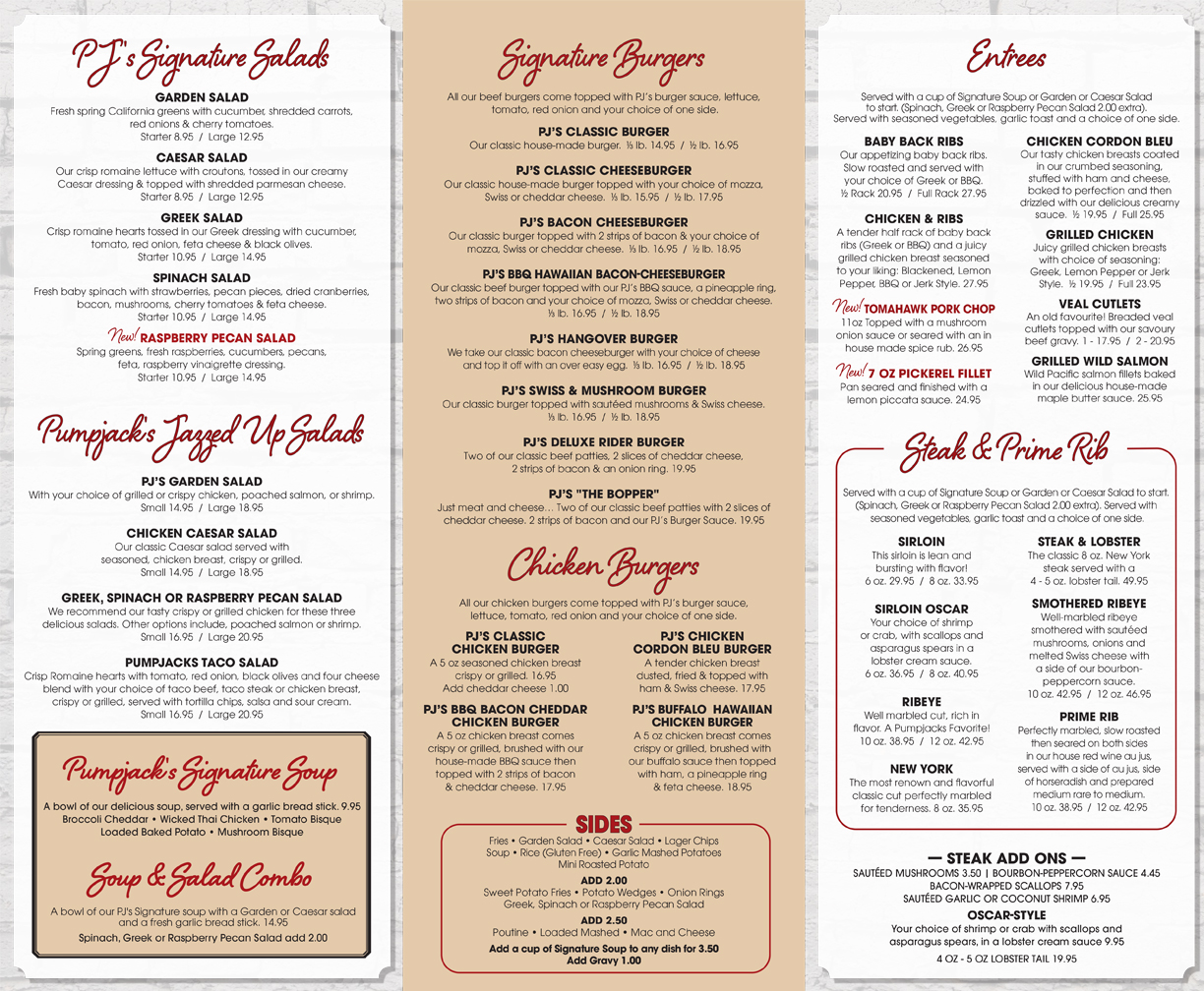 Pumpjacks Supper Menu 2