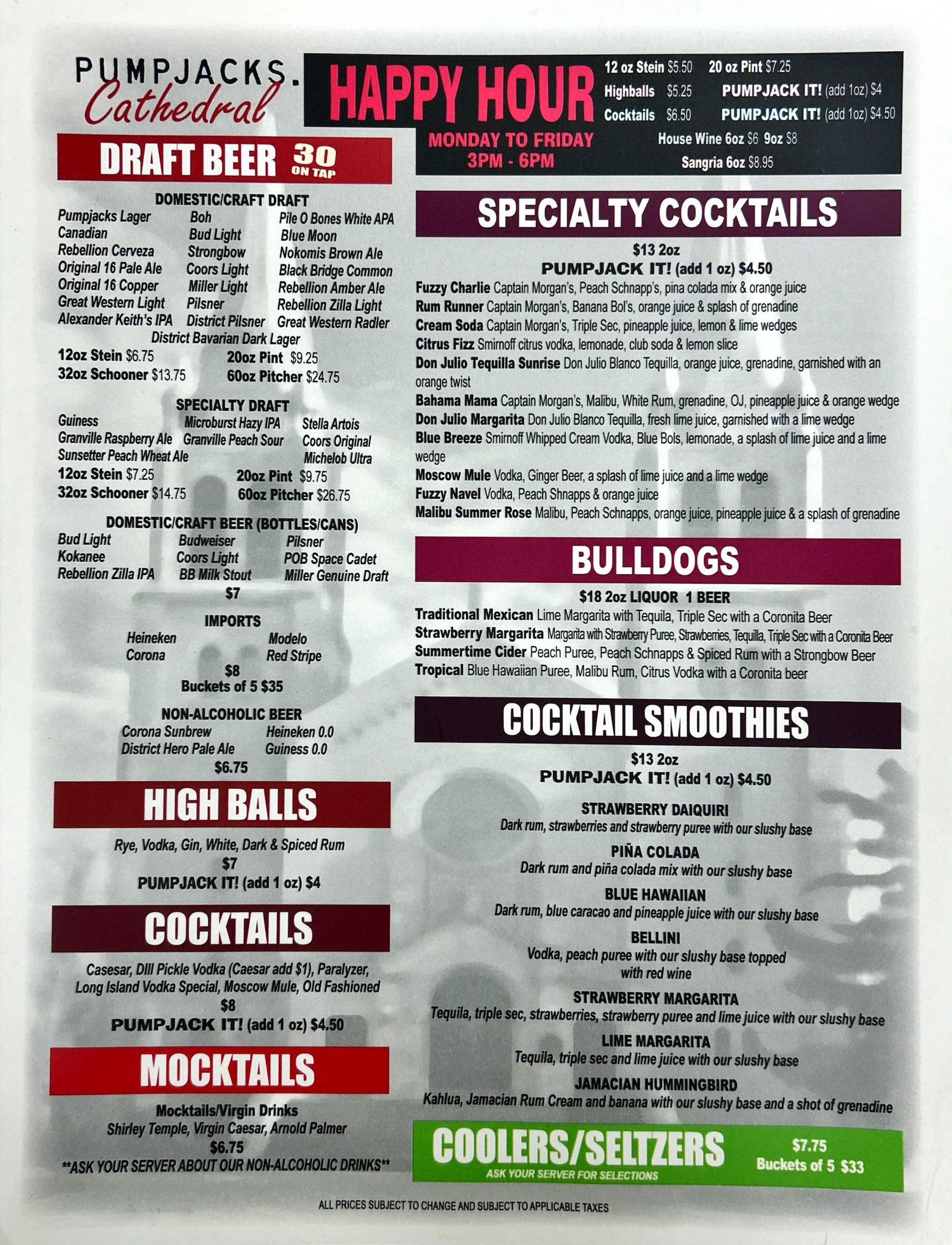 Pumpjacks Lunch Menu 1