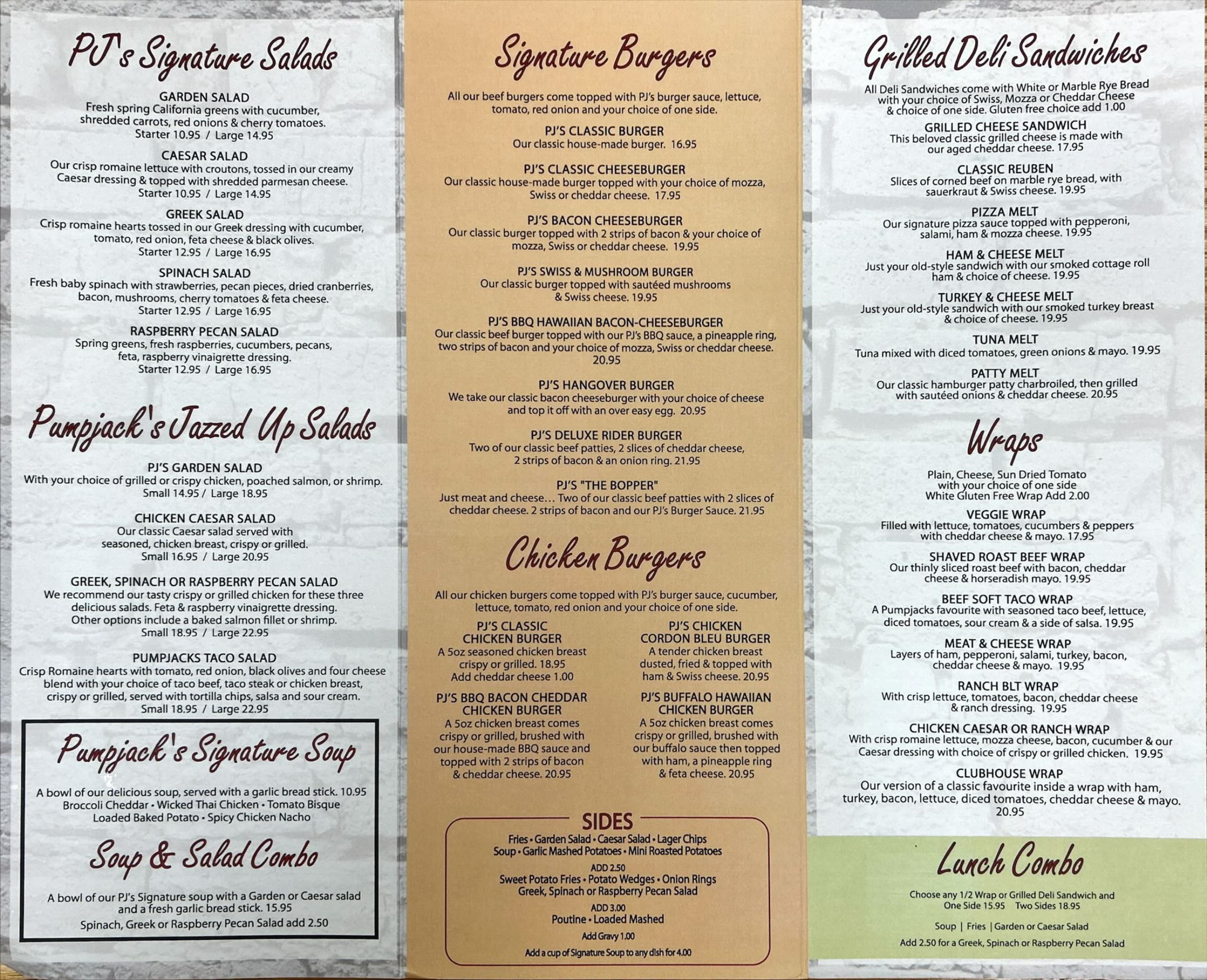 Pumpjacks Lunch Menu 1