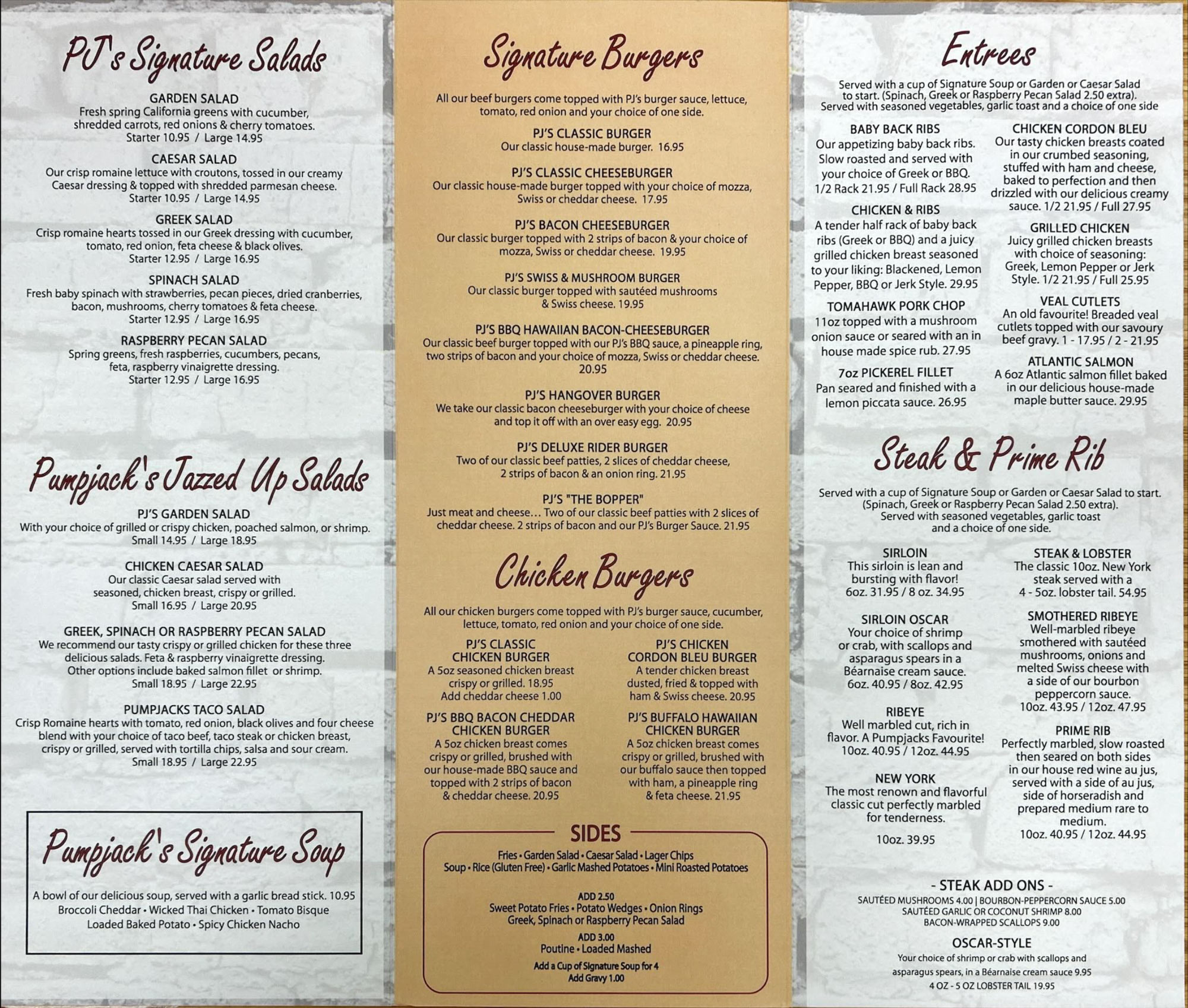 Pumpjacks Supper Menu 1